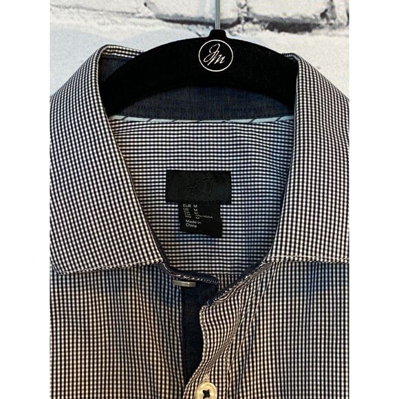 H&M Men's Black and White Small Check Long Sleeve Button Up Shirt Size M - Picture 6 of 11